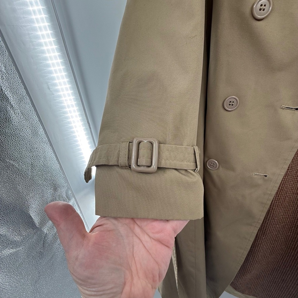 Vintage Schlampf's Elliott Bass Trench Coat Womens 8 Tan Belted Wool Lined - Picture 3 of 12
